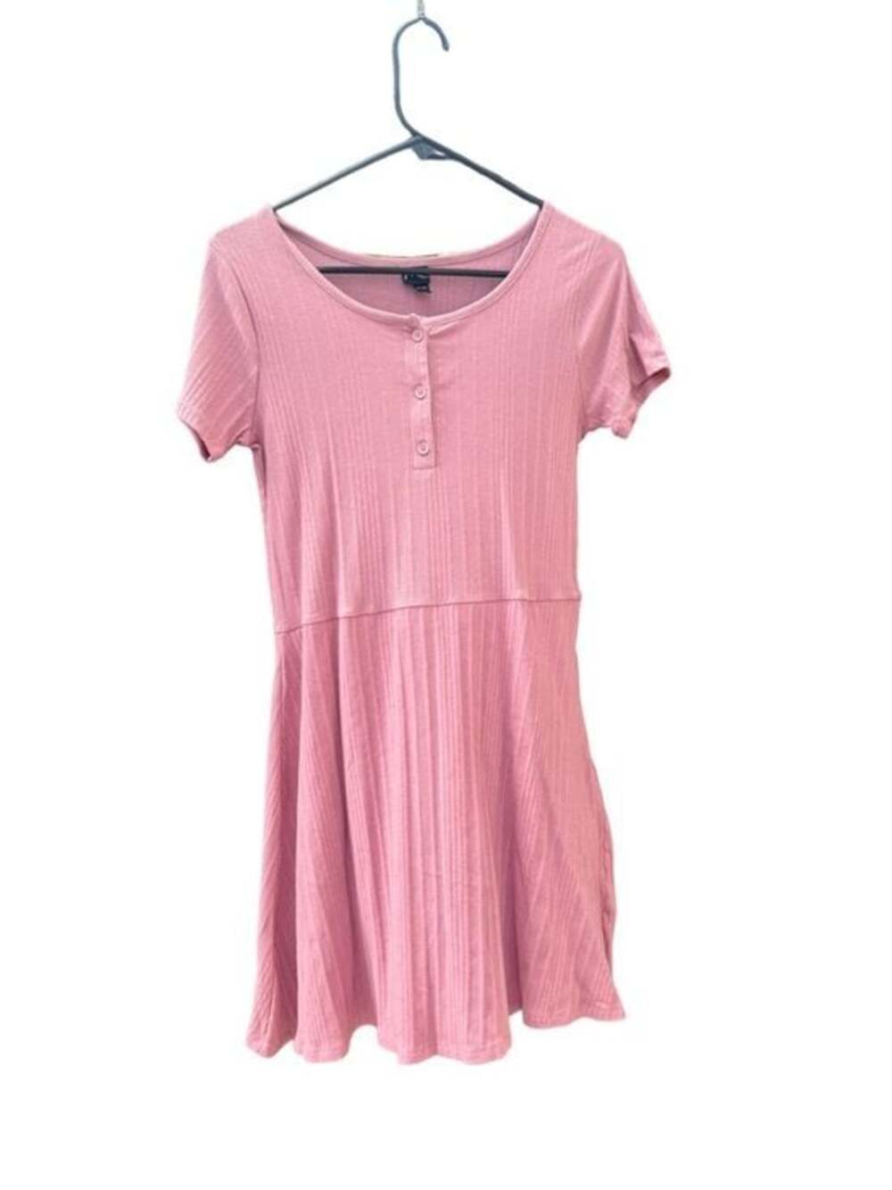 Art Class Pink Ribbed Henley Dress XXL Short Sleeve Casual Flowy Babydoll